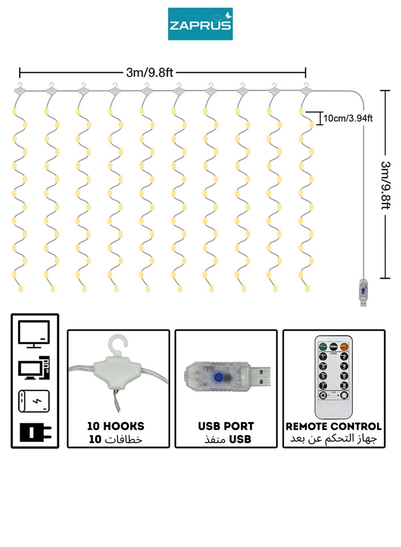 Zaprus 300 LED Fairy Curtain Lights USB Plug In, 8 Modes Fairy String Lights with Remote Controller, 3x3M Curtain Lights for Bedroom Indoor Outdoor Wedding Party Decoration - Image 5